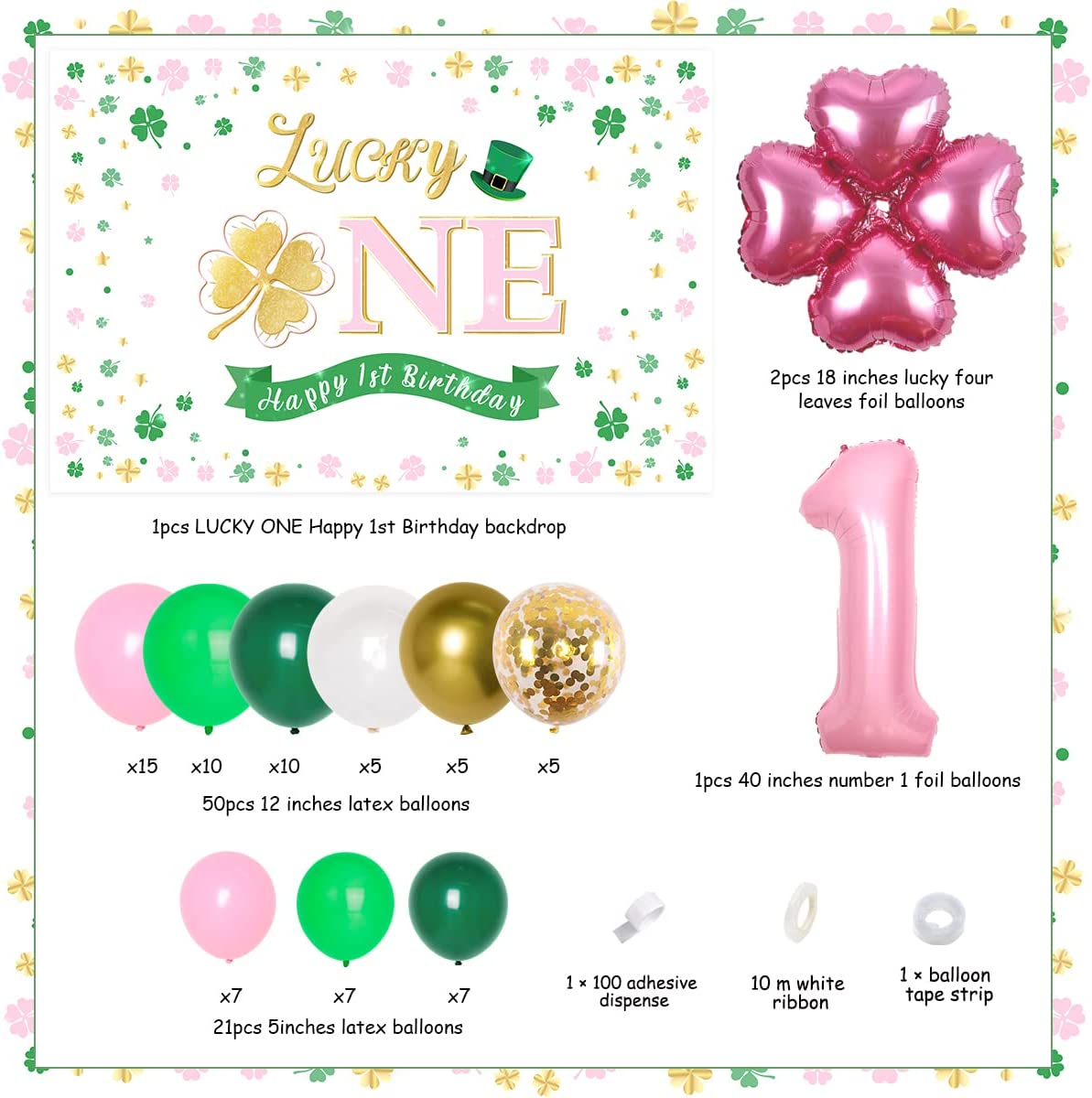 Lucky One Birthday Decorations Girls, St. Patrick's Day Green 1st